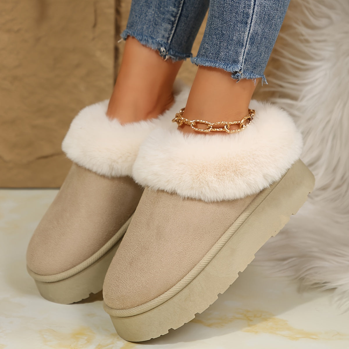 Warm Plush Fuzzy Women's Non-Slip Indoor Slippers & Ankle Boots - Classic Stylish Comfort