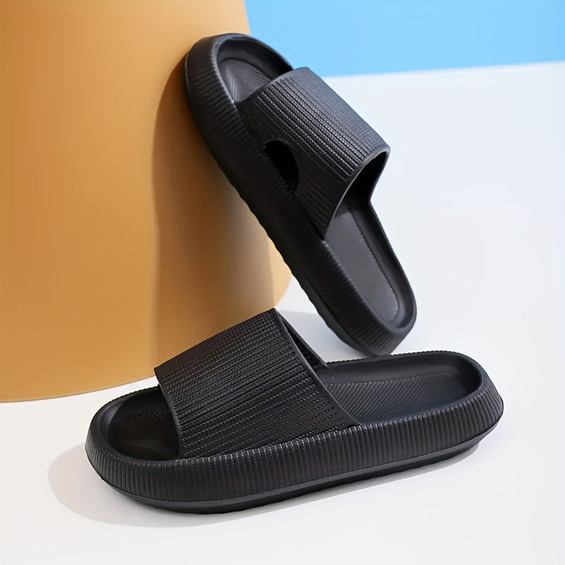 Women's Solid Color Slides, Casual Soft Sole Pillow Slides, Women's Quick-Drying Shower Slides