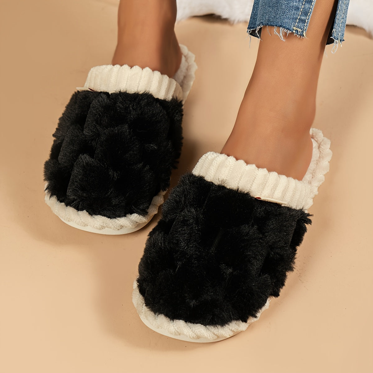 Cozy Winter Fuzzy Slippers - Soft, Warm, and Comfortable Closed-Toe Shoes for Indoor Bedroom Use - Plush Slip-On Design with Gentle Grip Sole