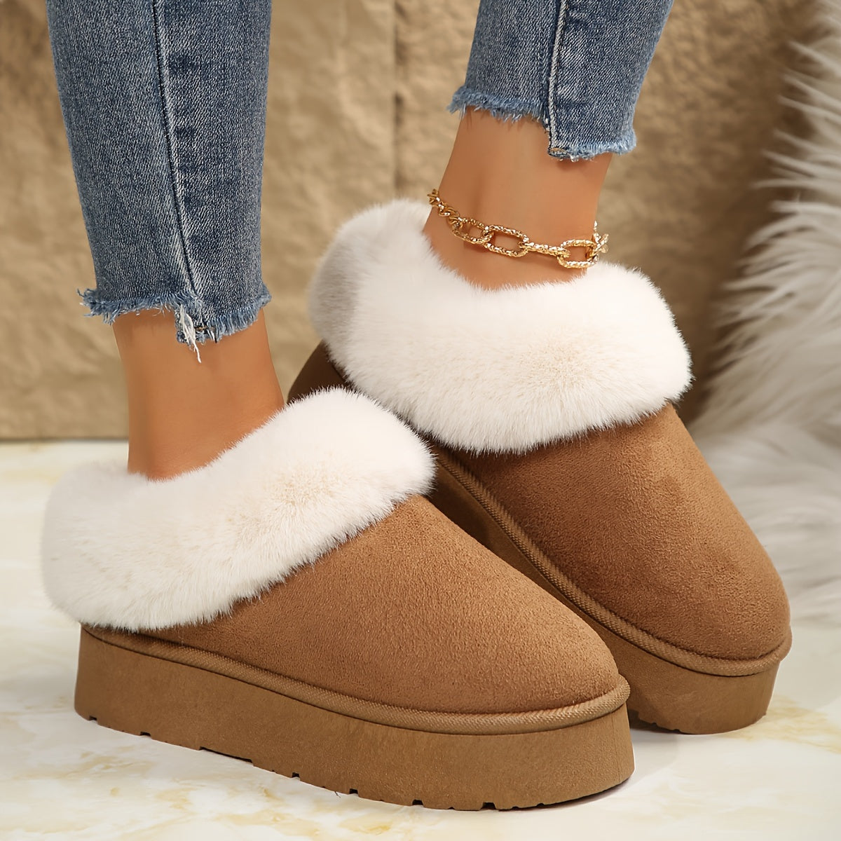 Warm Plush Fuzzy Women's Non-Slip Indoor Slippers & Ankle Boots - Classic Stylish Comfort