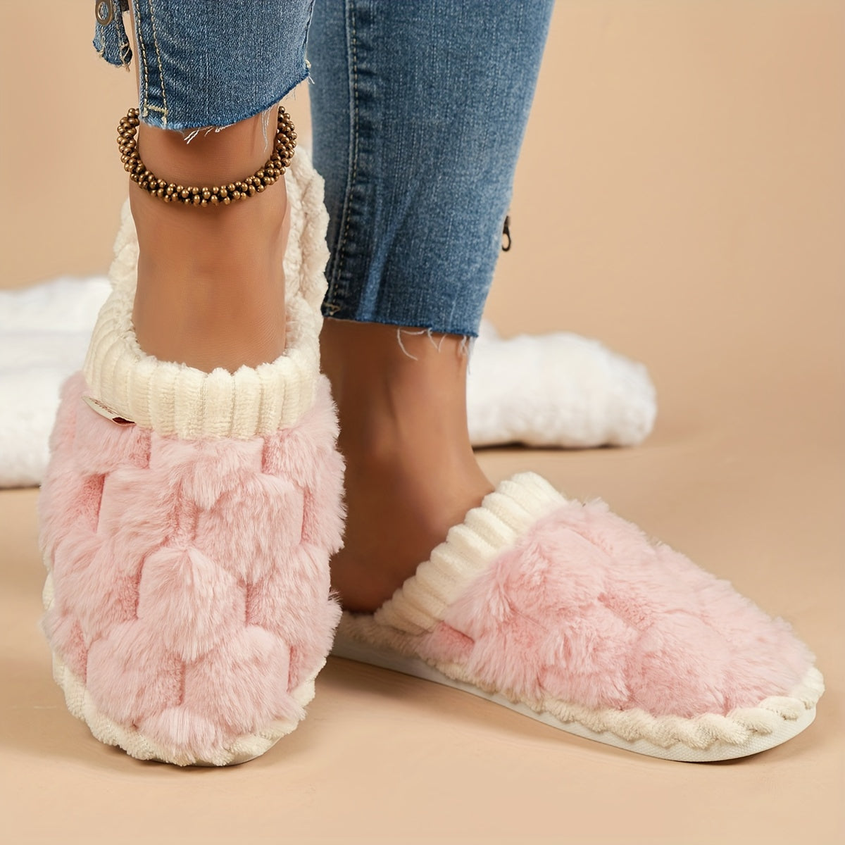 Cozy Winter Fuzzy Slippers - Soft, Warm, and Comfortable Closed-Toe Shoes for Indoor Bedroom Use - Plush Slip-On Design with Gentle Grip Sole