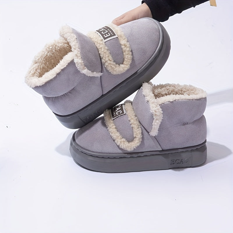 Cozy Plush-Lined Winter Ankle Boots for Women - Thick Sole, Non-Slip, Indoor/Outdoor Shoes with Hook-and-loop Fastener Closure