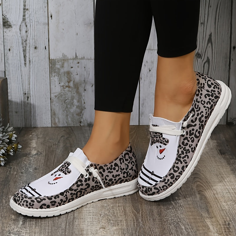 Trendy Christmas Canvas Loafers - Comfortable Flat Shoes with Festive Lace-Up Slip-On Design for Women