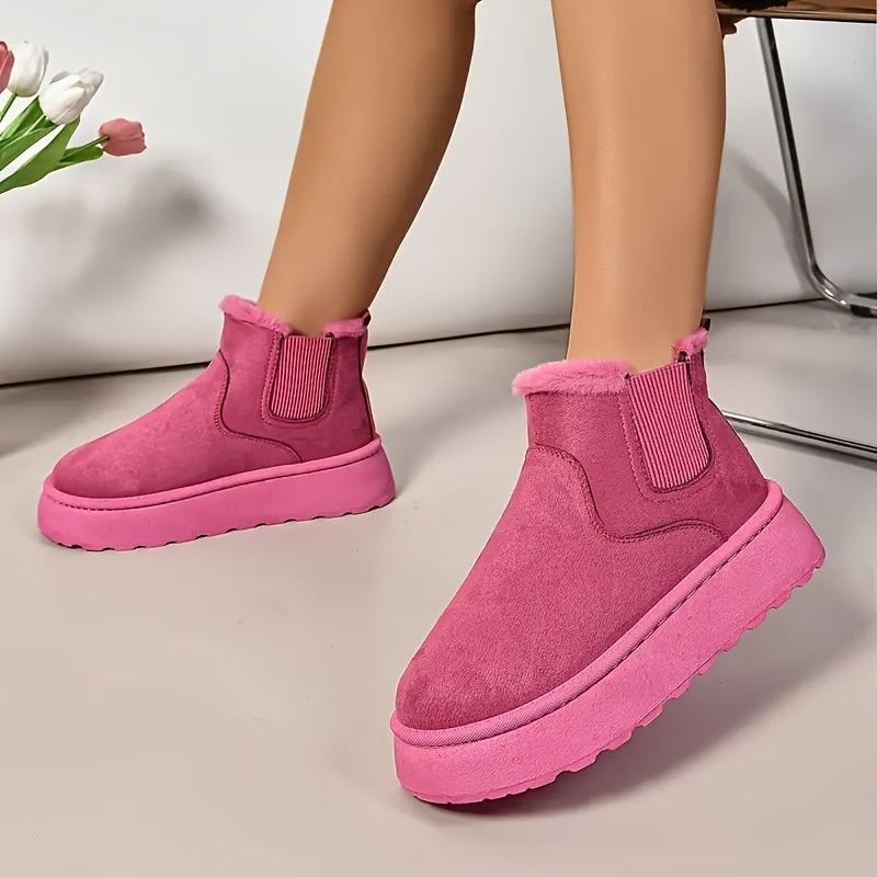 Stylish Women's Plush Lined Ankle Boots - Comfortable Slip-On Platform Boots for Fall & Winter Outings - Soft Insoles for Daily Wear