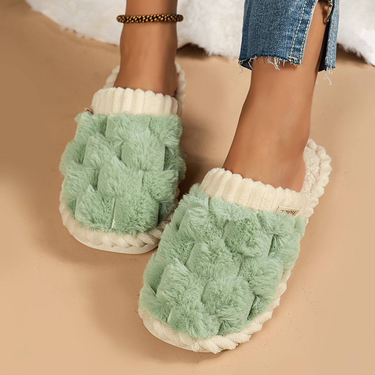 Cozy Winter Fuzzy Slippers - Soft, Warm, and Comfortable Closed-Toe Shoes for Indoor Bedroom Use - Plush Slip-On Design with Gentle Grip Sole