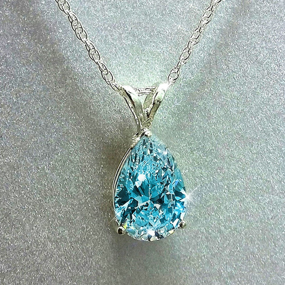 Luxurious Teardrop Zirconia Pendant Necklace - 925 Silver Plated Wedding Proposal Party Jewelry - Dazzling Gemstone Accents and Elegant Chain Design