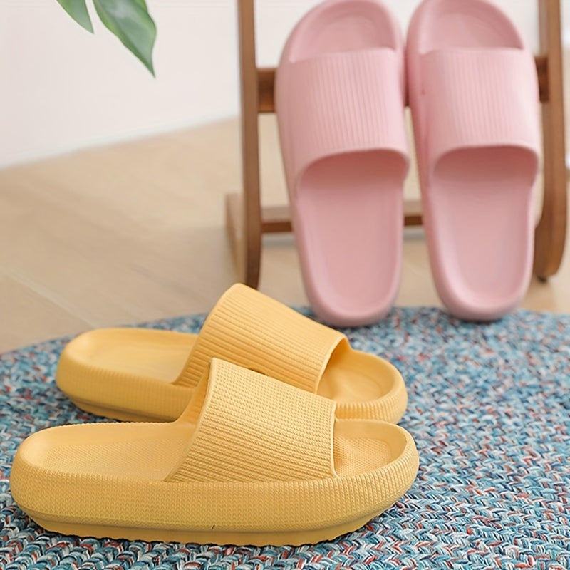 Women's Solid Color Slides, Casual Soft Sole Pillow Slides, Women's Quick-Drying Shower Slides