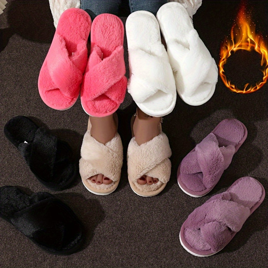 Crisscross Band Plush Indoor Slippers, Cozy & Warm Leopard Print Soft Sole Fuzzy Shoes, Non Slip Home Floor Slippers