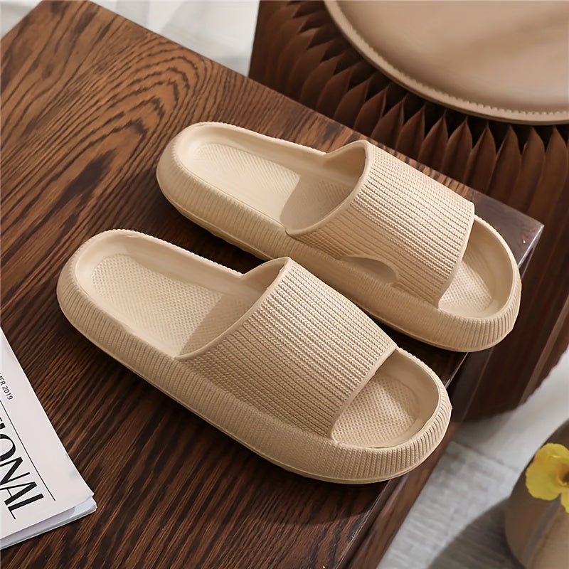 Women's Solid Color Slides, Casual Soft Sole Pillow Slides, Women's Quick-Drying Shower Slides