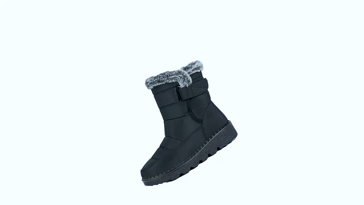 Mid-Calf Women's Winter Boots - Waterproof, Insulated, Faux Fur Lined, Anti-Slip, Comfortable, Warm, Closed-Toe, Magic Tape Closure, Black