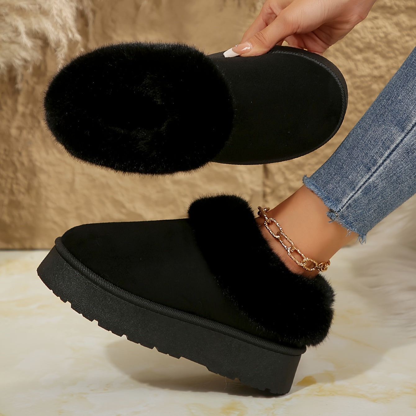 Warm Plush Fuzzy Women's Non-Slip Indoor Slippers & Ankle Boots - Classic Stylish Comfort