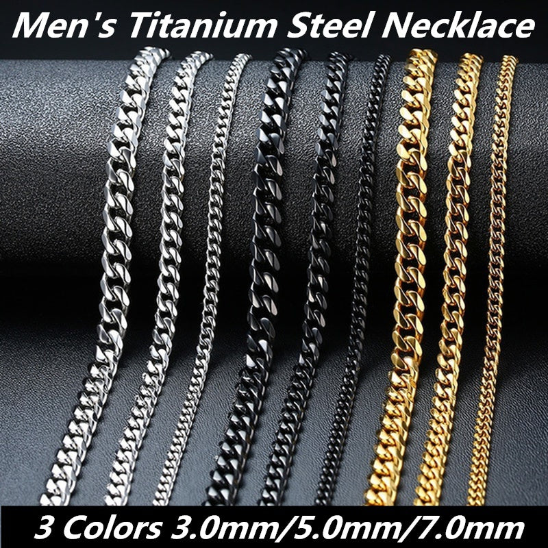 1pc Men's Stainless Steel Cuban Link Chain Necklace, Artificial Jewelry Accessories, 3.0mm/5.0mm/7.0mm Length 60cm/23.62''