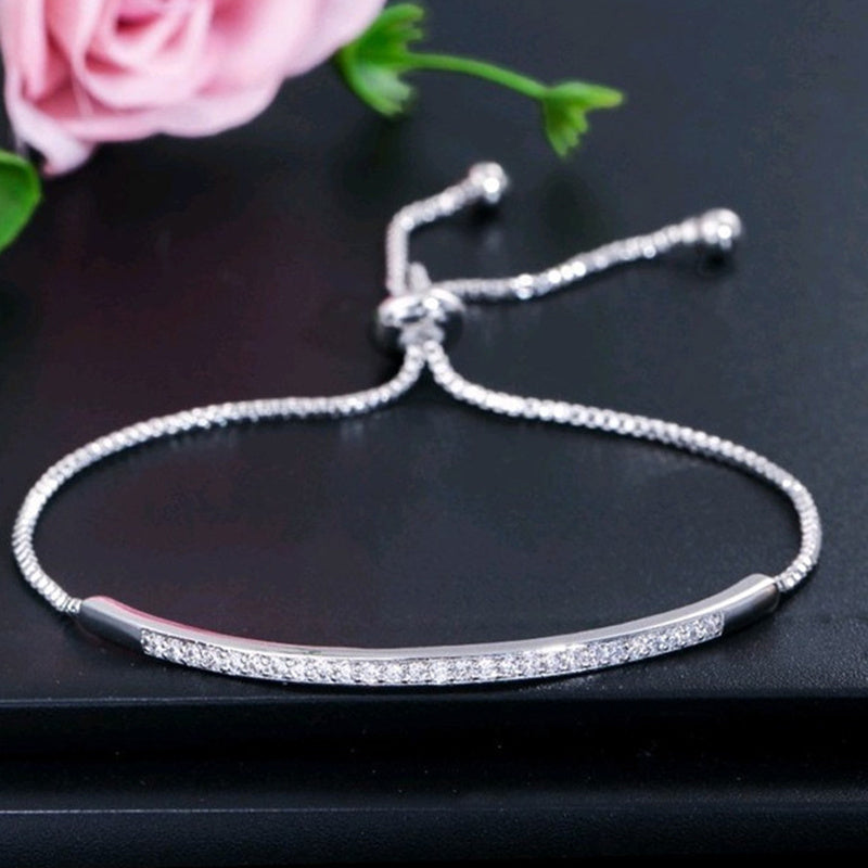 Elegant 3pcs Minimalist Women's Bracelet Set with Adjustable Silvery-Plated Cubic Zirconia - Perfect for Engagements, Weddings & Anniversaries