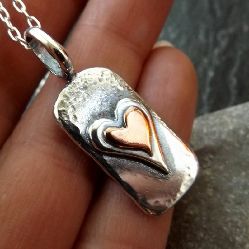 Retro Funky Simple Heart Double-layer Silvery Pendant Necklace Vintage Jewelry Accessories Gift For Men Women