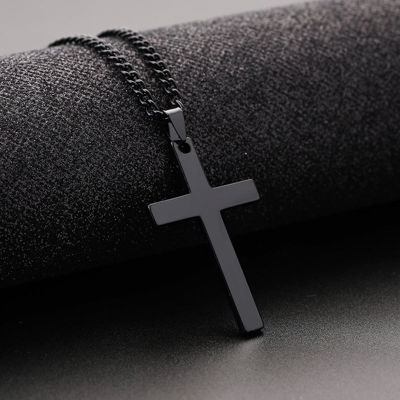 1pc Black Cross Pendant Necklace For Men, Simple And Fashion Prayer Jewelry Amulet Protection, father's day gift