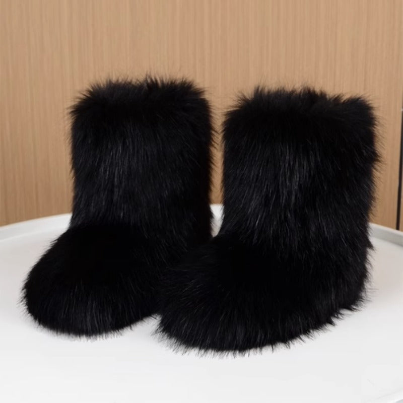 Women's Fluffy Faux Fur Boots, Cute High-top Plush Lined Winter Warm Boots, Y2k Comfort Fuzzy Snow Boots