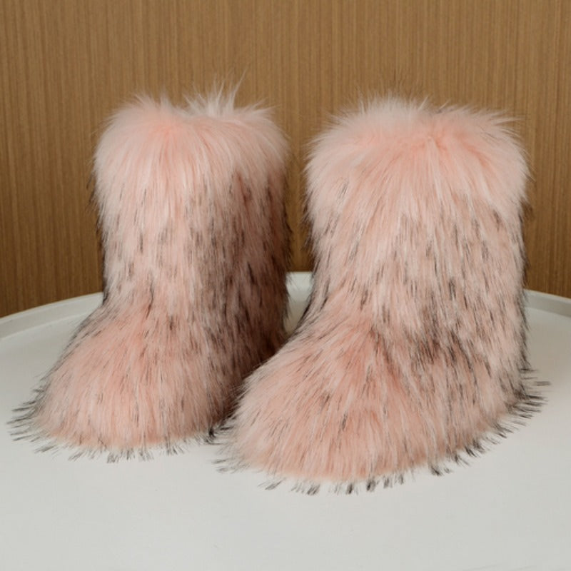 Women's Fluffy Faux Fur Boots, Cute High-top Plush Lined Winter Warm Boots, Y2k Comfort Fuzzy Snow Boots