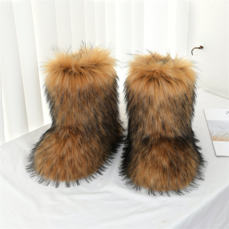 Women&#39;s Fluffy Faux Fur Boots, Cute High-top Plush Lined Winter Warm Boots, Y2k Comfort Fuzzy Snow Boots