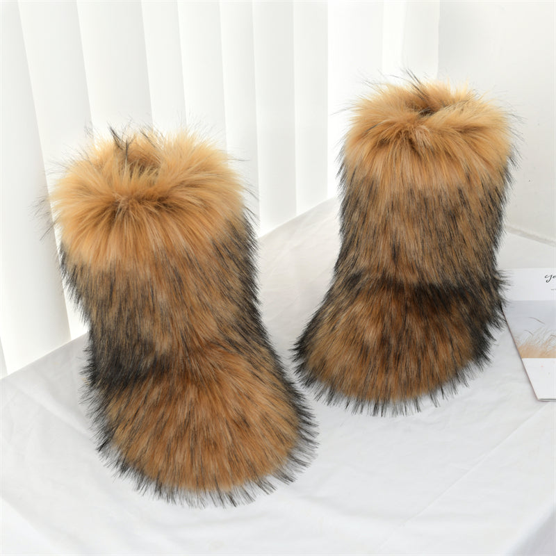 Women's Fluffy Faux Fur Boots, Cute High-top Plush Lined Winter Warm Boots, Y2k Comfort Fuzzy Snow Boots