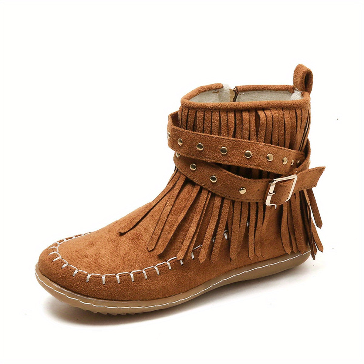 Trendy Women's Tassel Ankle Boots - Tassel Trim, Metal Beads, Smooth Side Zipper, Easy On/Off, Comfortable, High-Quality Detailing