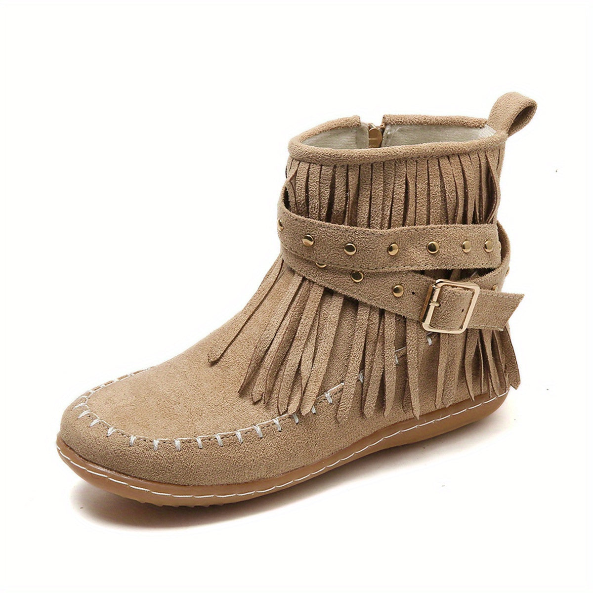 Trendy Women's Tassel Ankle Boots - Tassel Trim, Metal Beads, Smooth Side Zipper, Easy On/Off, Comfortable, High-Quality Detailing