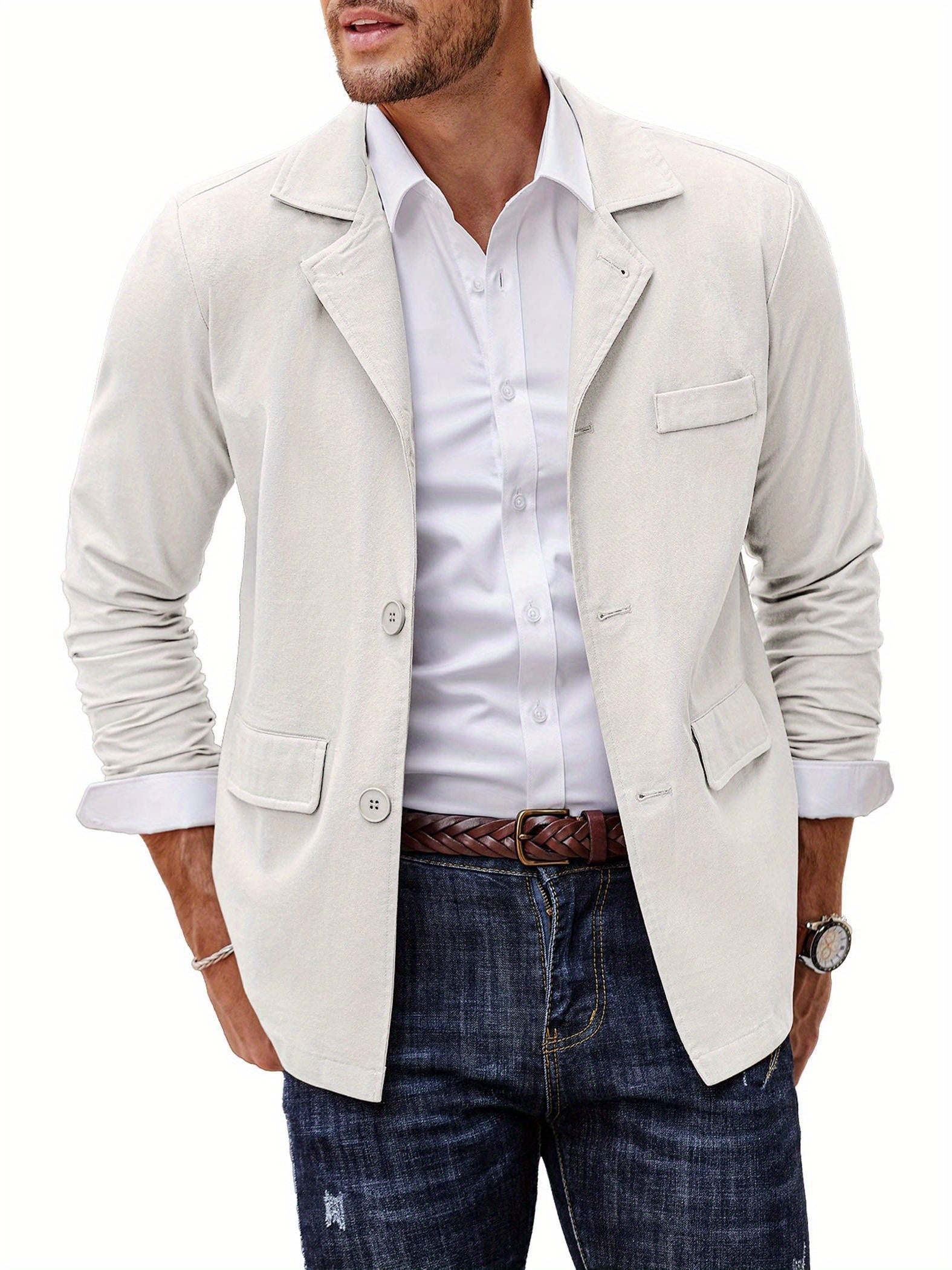 Men's Linen Cotton Casual Suits Blazer Jackets Lightweight Sports Coats Business Coat