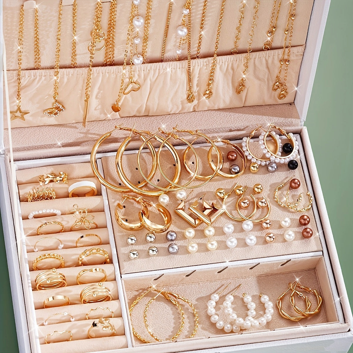 86 pieces chic jewelry set including necklaces, earrings, rings, matching everyday wear party accessories casual date decorations (no gift box)