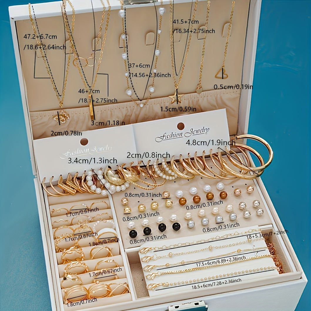 86 pieces chic jewelry set including necklaces, earrings, rings, matching everyday wear party accessories casual date decorations (no gift box)