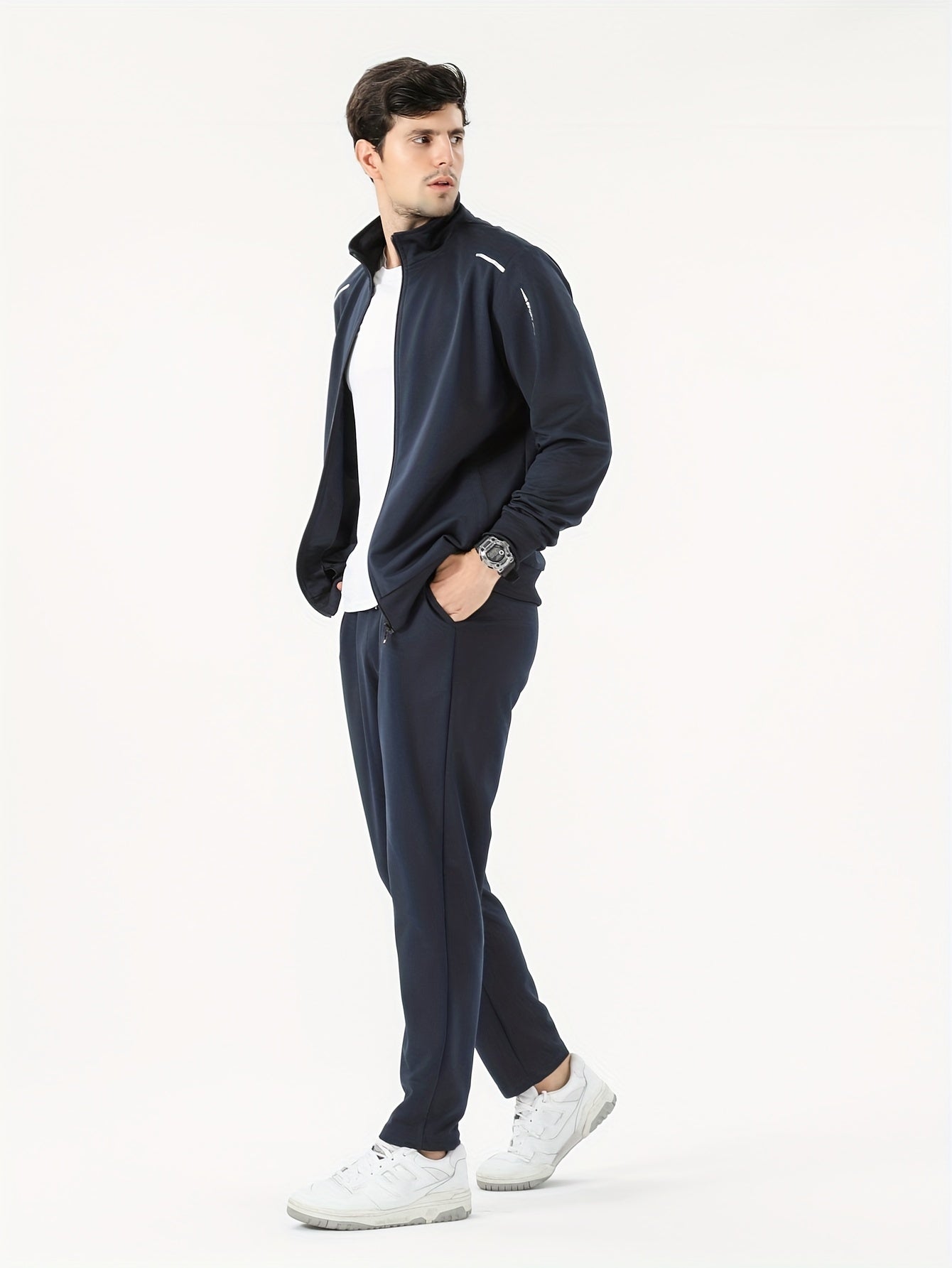 Two Piece Outfits For Men, Men Classic Design Zipper Up Jacket And Sweatpants Drawstring Pants