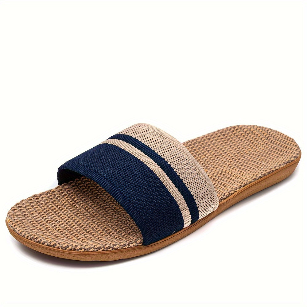 Striped Pattern Slides, Casual Open Toe Flat Summer Shoes, Comfortable Indoor Home Slides