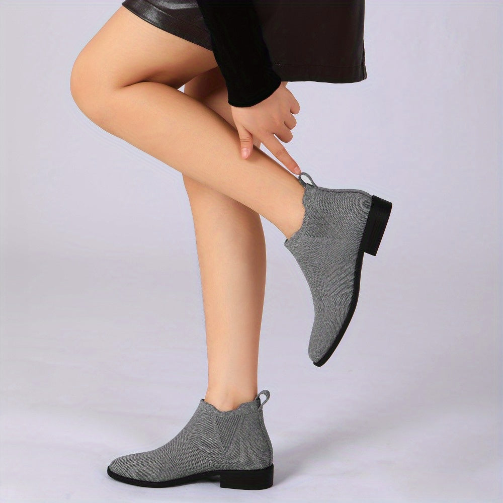 Sock Ankle Boots for Women Square Toe Chelsea Boots Low Heel Fashion Booties