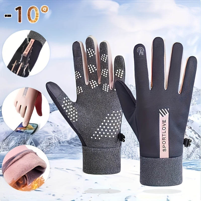 Women's Winter Warm Gloves, Full Finger Windproof Touch Screen Sports Gloves, Fleece-lined Outdoor Cycling Gloves