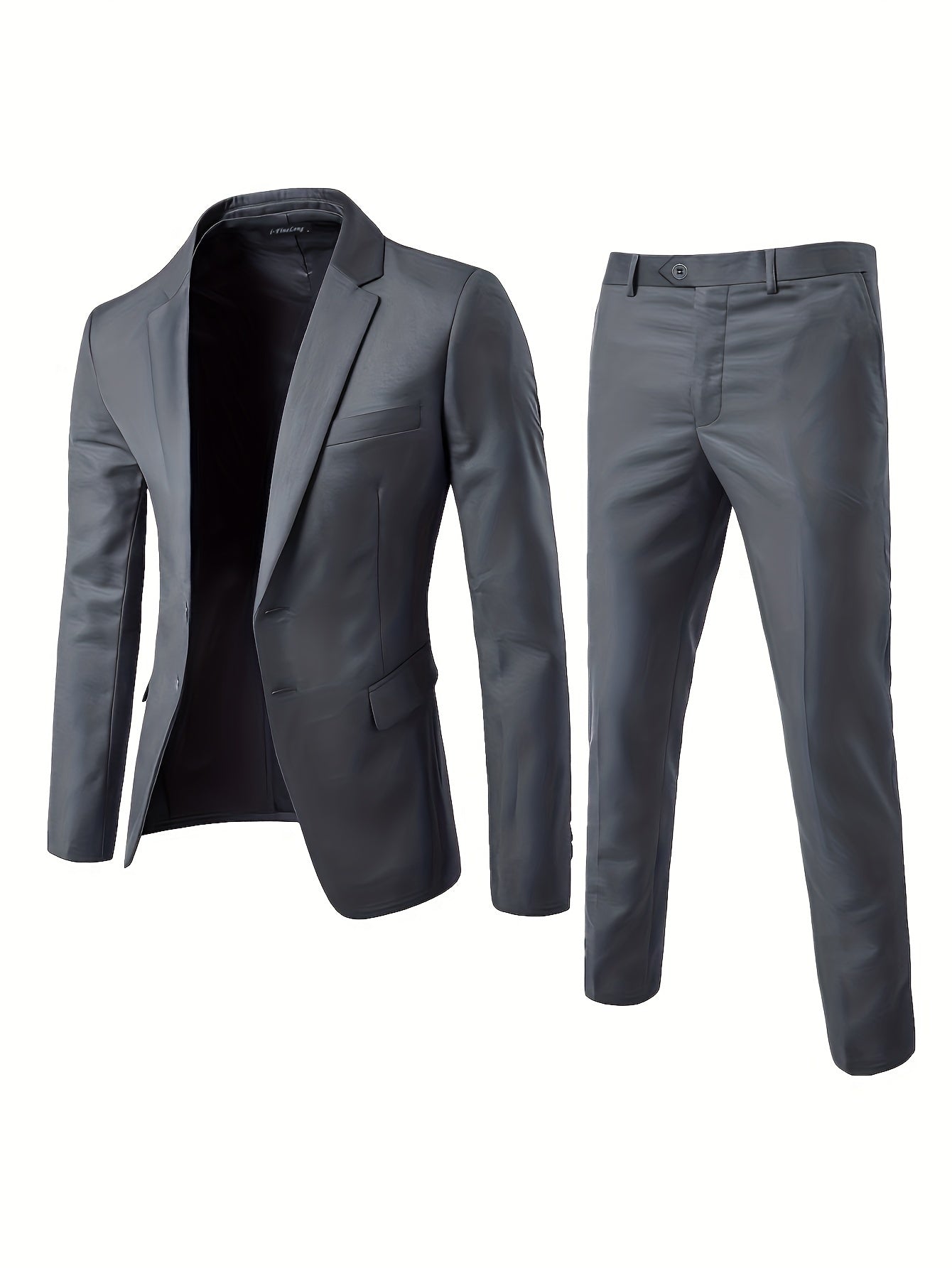 2-Piece Men's Solid Single-Breasted Suit Set, Formal Jacket And Trousers Ensemble, Light Business Style