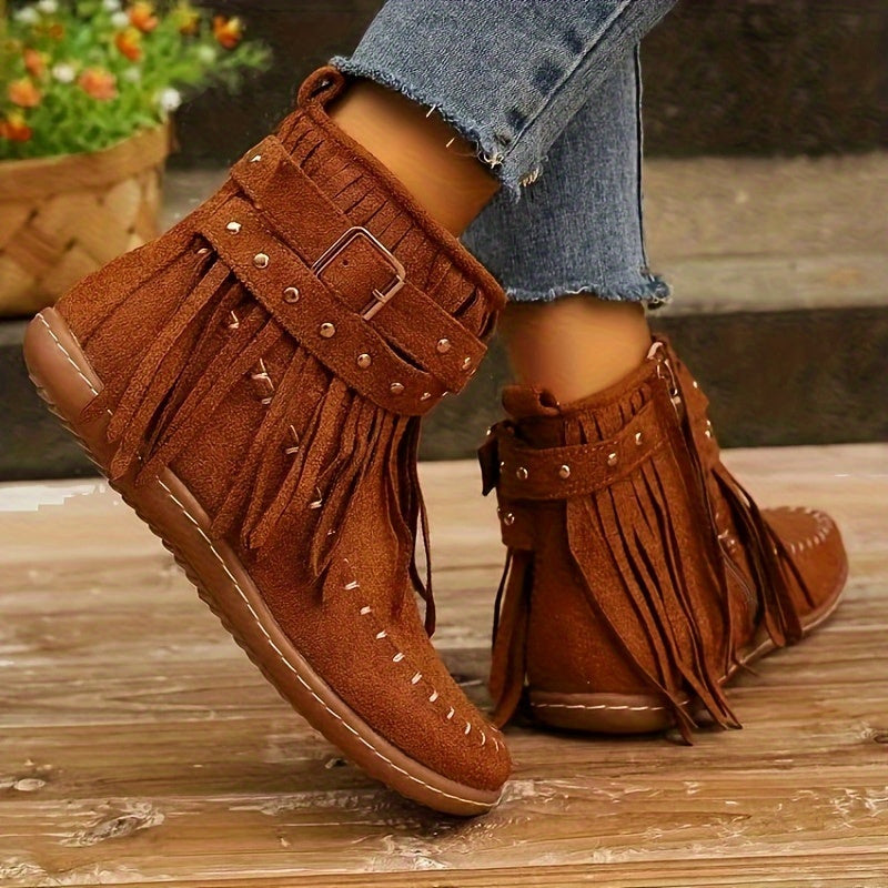 Stylish Tassel Short Boots - Comfortable Side Zipper Ankle Boots with Soft Insoles, Easy Slip-On Design for Winter, Versatile Casual Wear