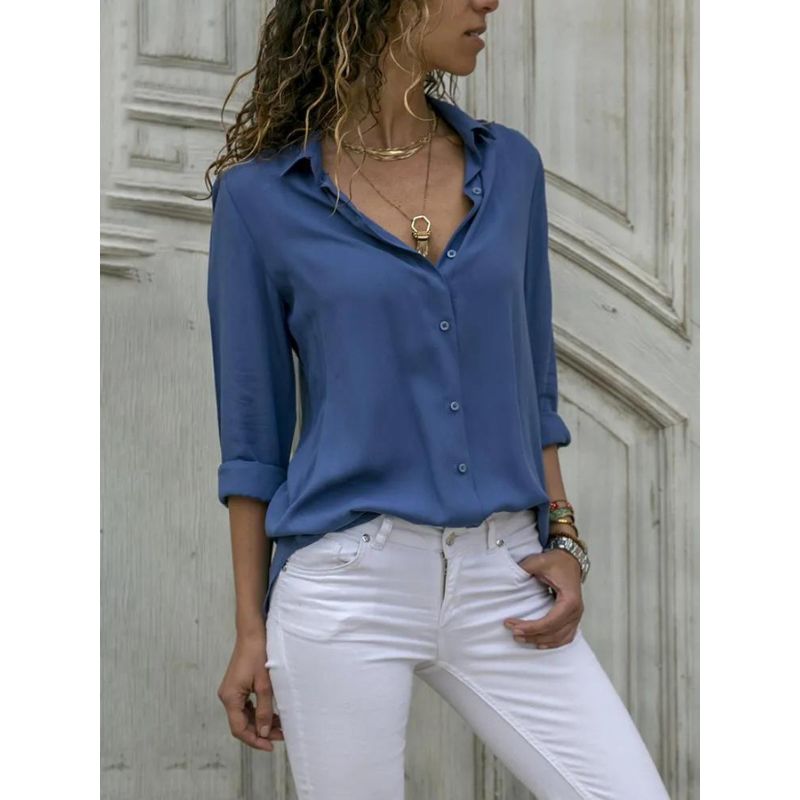 Women's Elegant Long Sleeve V Neck Loose Shirts