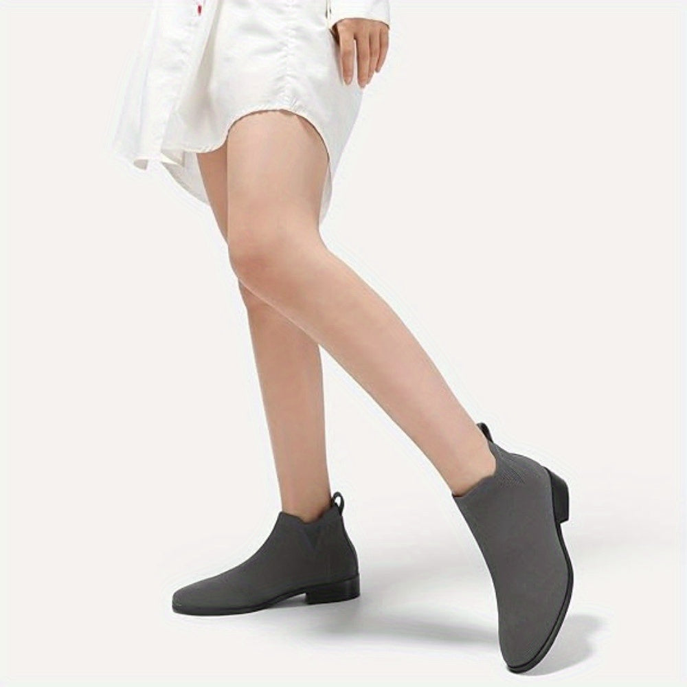 Sock Ankle Boots for Women Square Toe Chelsea Boots Low Heel Fashion Booties