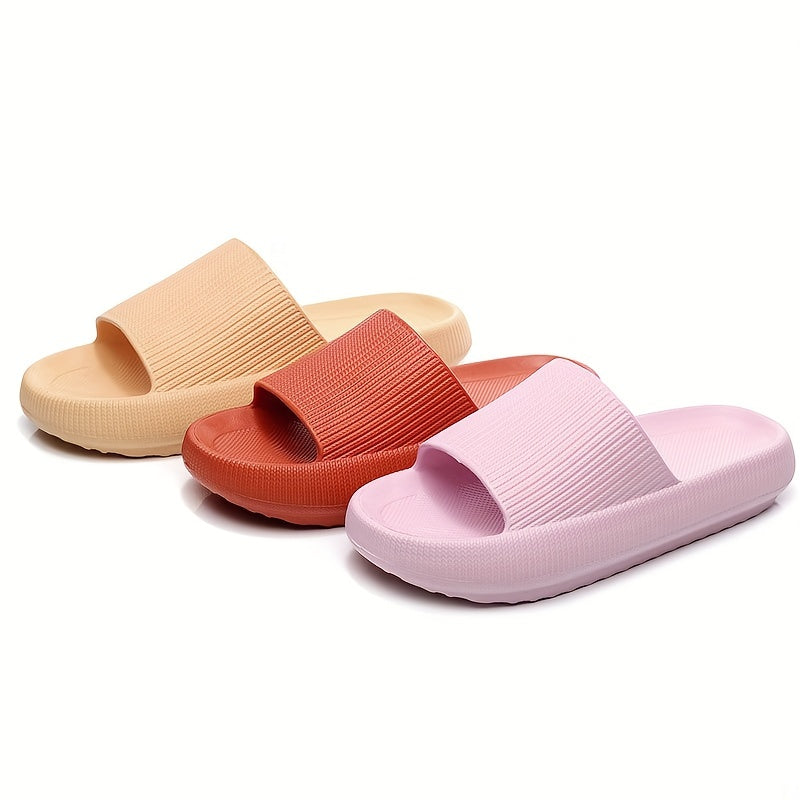 Women's Solid Color Slides, Casual Soft Sole Pillow Slides, Women's Quick-Drying Shower Slides