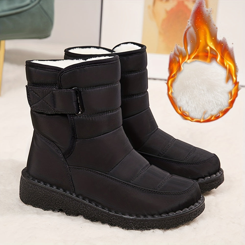 Non-slip Women&#39;s Round Toe Snow Boots with Faux Fur Liner, Mid Tube Winter Platform Outdoor Sneakers