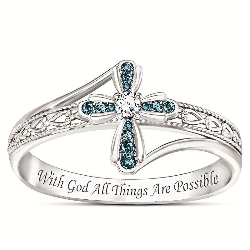 1pc Exquisite And Fashionable Blue Cubic Zirconia Cross Ring For Men And Women, Jewelry Gift