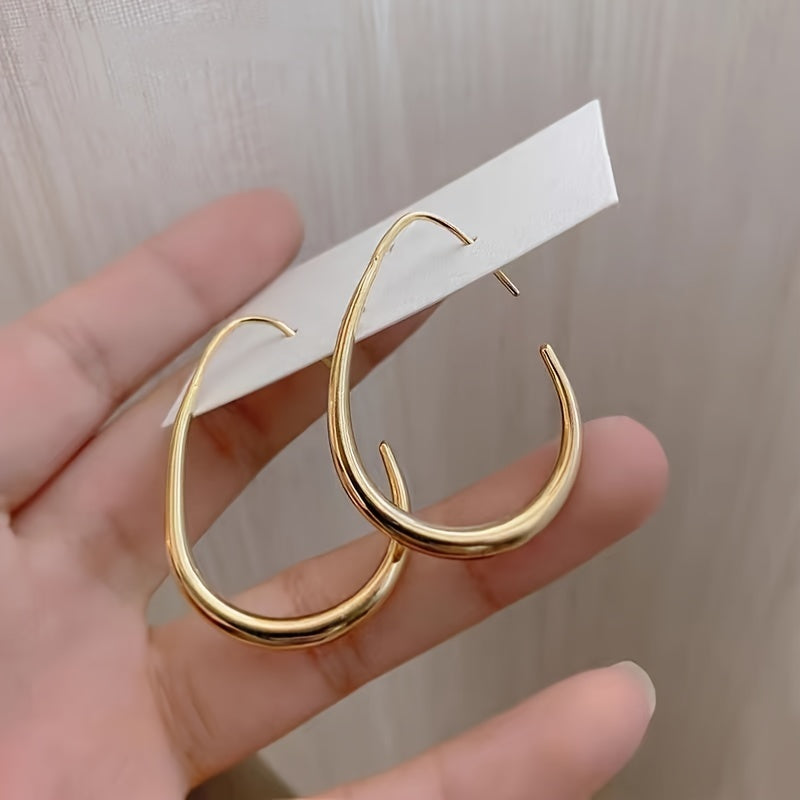 Glossy Minimalist Water Drop Design Hoop Earrings Copper 18K Gold Plated Jewelry Vintage Elegant Style For Women Daily Wear