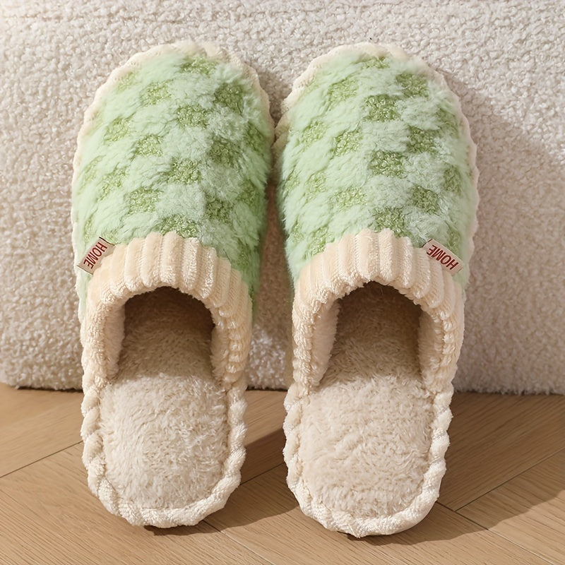 Cozy Winter Fuzzy Slippers - Soft, Warm, and Comfortable Closed-Toe Shoes for Indoor Bedroom Use - Plush Slip-On Design with Gentle Grip Sole