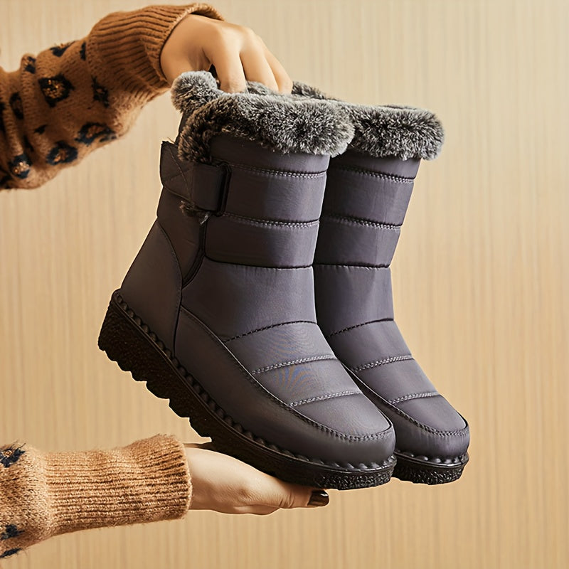 Women's Winter Fleece Snow Boots, Fur Lined Warm Ankle Boots, Winter Outdoor Booties