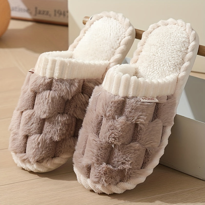 Cozy Winter Fuzzy Slippers - Soft, Warm, and Comfortable Closed-Toe Shoes for Indoor Bedroom Use - Plush Slip-On Design with Gentle Grip Sole