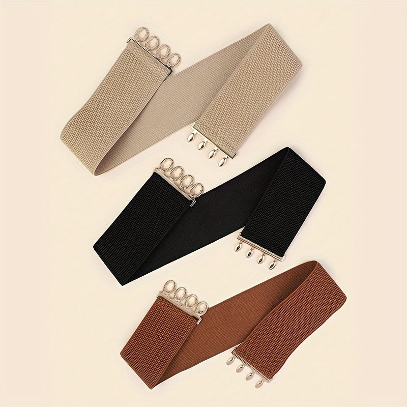 3pcs/set Trendy Wide Belts Simple Solid Color Elastic Girdles Classic Coat Dress Belts For Women