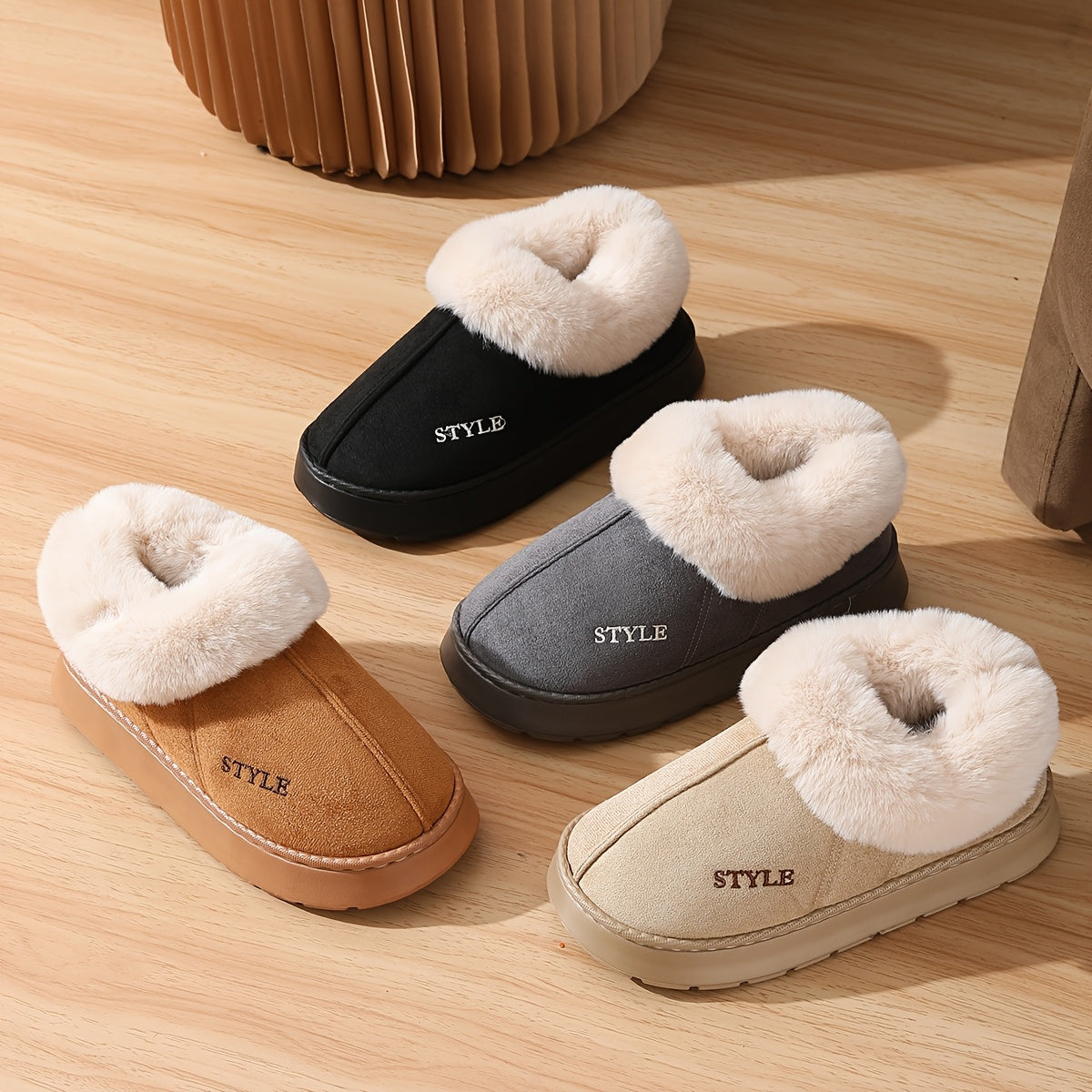 Cozy Fleece-Lined Women’s Slippers - Indoor Casual Slip-Ons with EVA Sole, Fabric Upper, and All-Season Comfort.