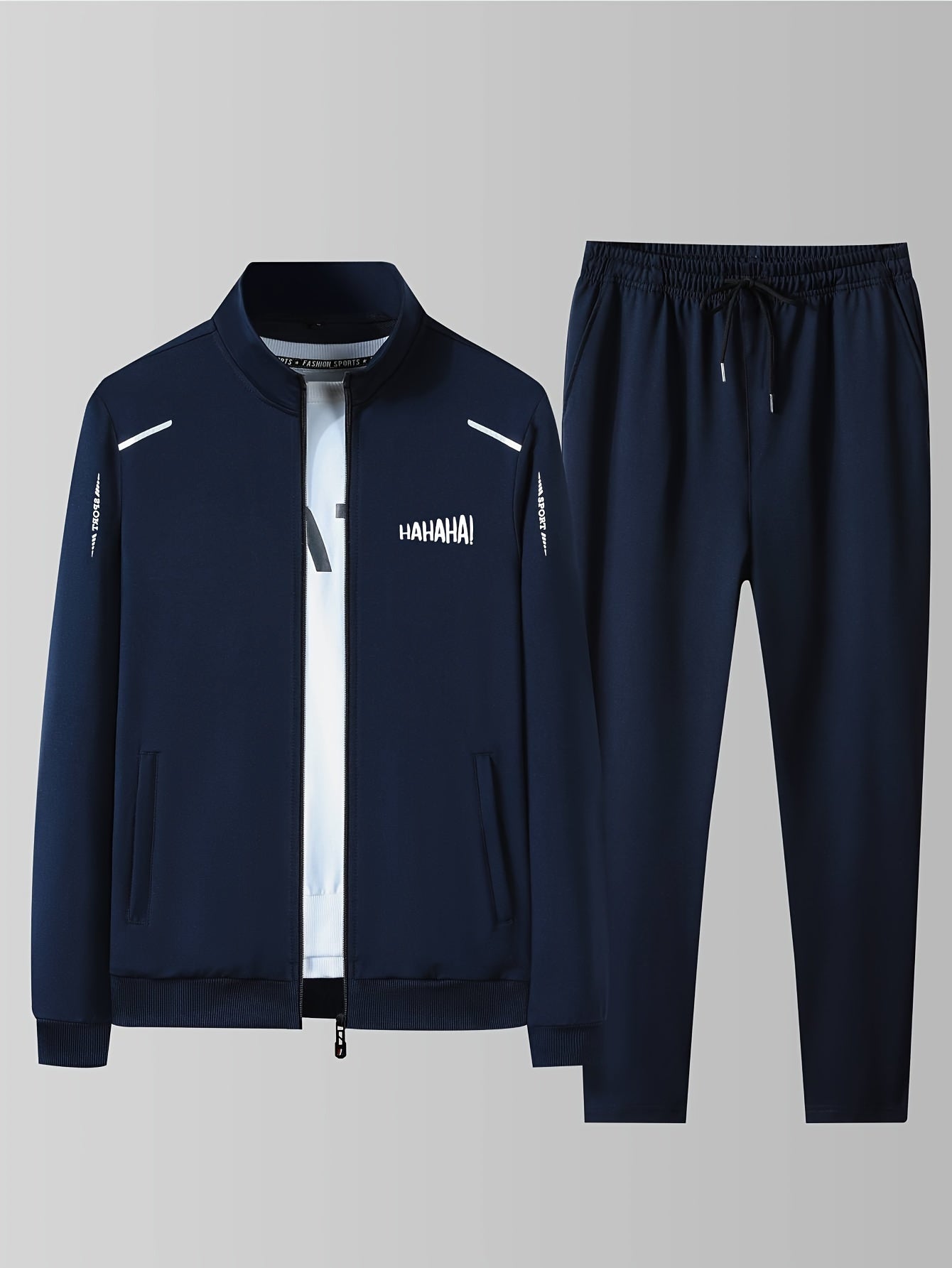 Two Piece Outfits For Men, Men Classic Design Zipper Up Jacket And Sweatpants Drawstring Pants