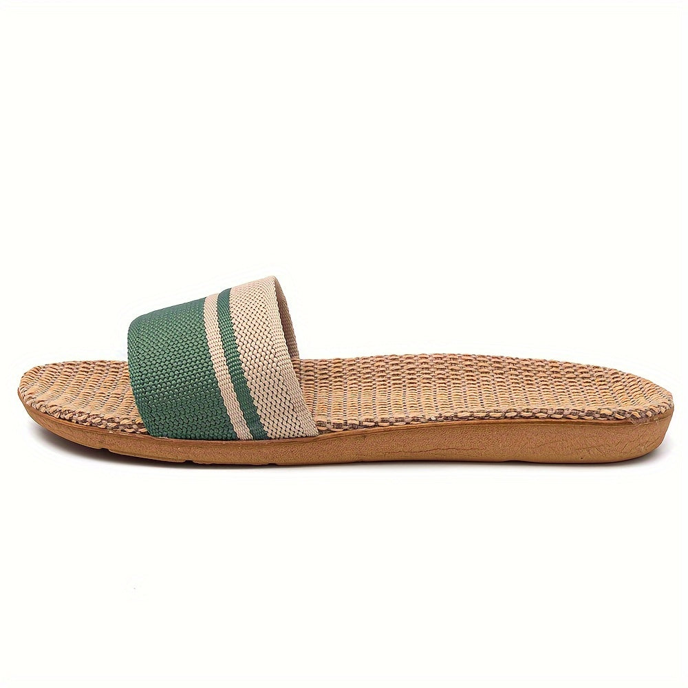 Striped Pattern Slides, Casual Open Toe Flat Summer Shoes, Comfortable Indoor Home Slides