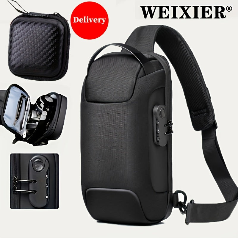 WEIXIER 1pc Men's Waterproof Oxford Fabric Waist Bag With USB Charging And Combination Lock Give Gifts To Men On Valentine's Day Gift For Father