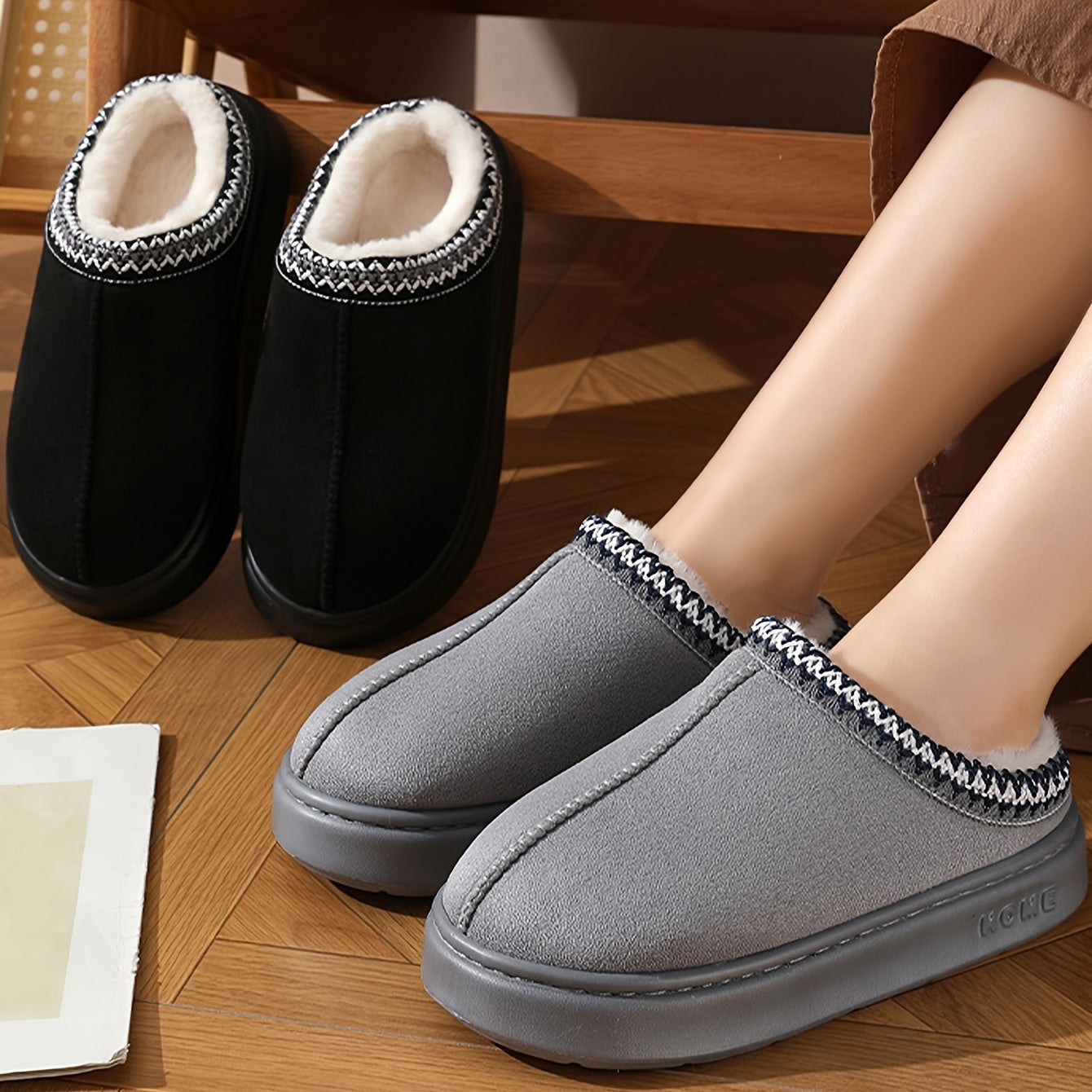 Lightweight Flannel Slippers with Anti-Slip EVA Sole