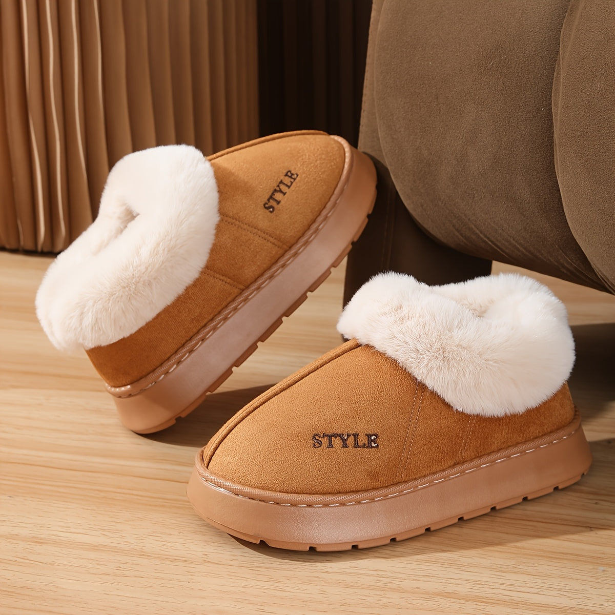 Cozy Fleece-Lined Women’s Slippers - Indoor Casual Slip-Ons with EVA Sole, Fabric Upper, and All-Season Comfort.